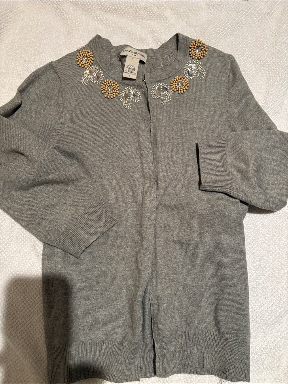 Embellished Gray Beaded Cardigan